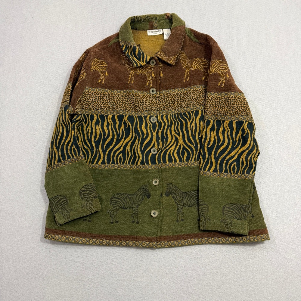 Breckenridge Jacket Women 2X Brown Zebra Print Tapestry Button Up Animal Art